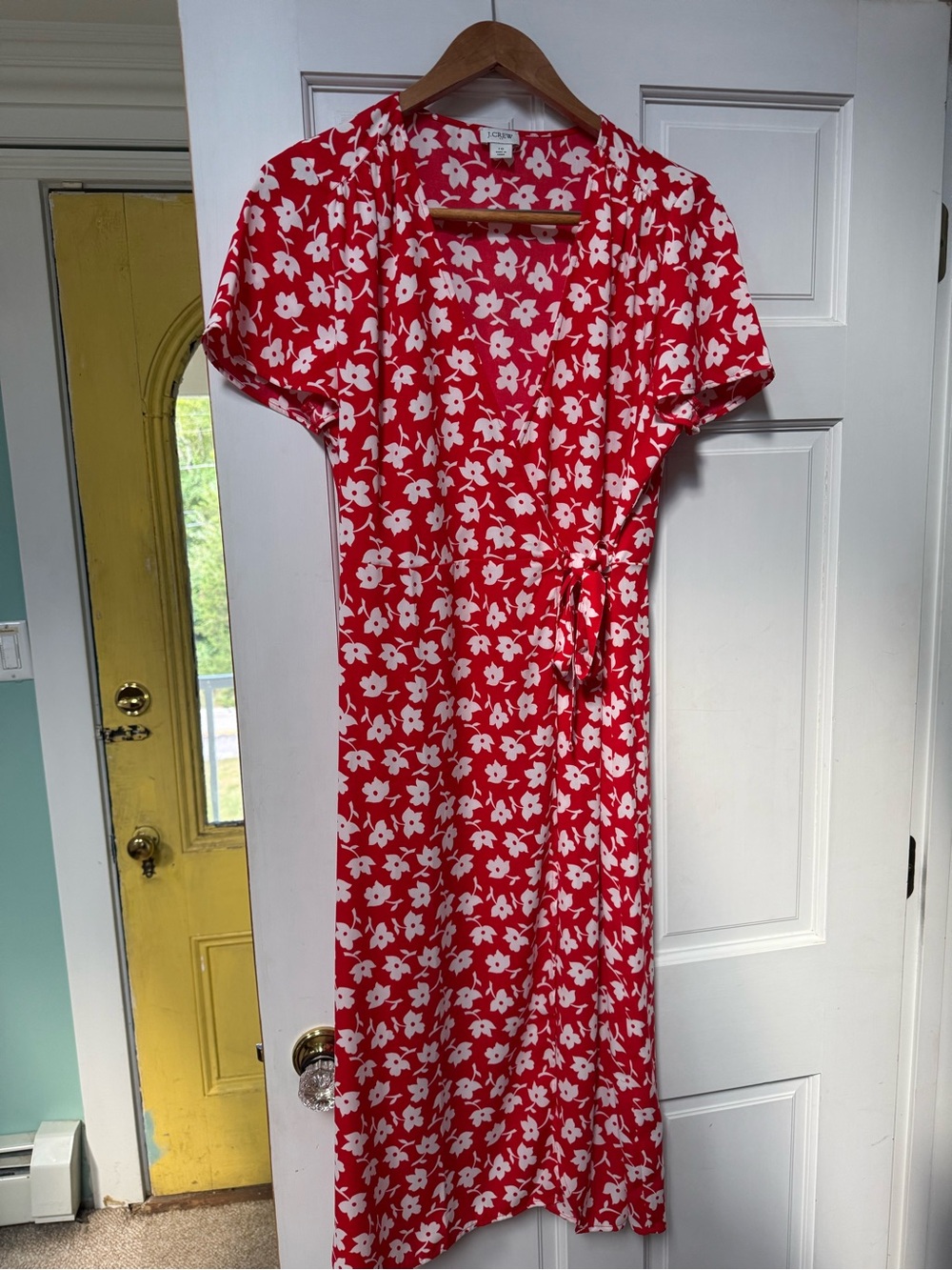 J. Crew Red and White Floral Wrap Midi Dress NWOT